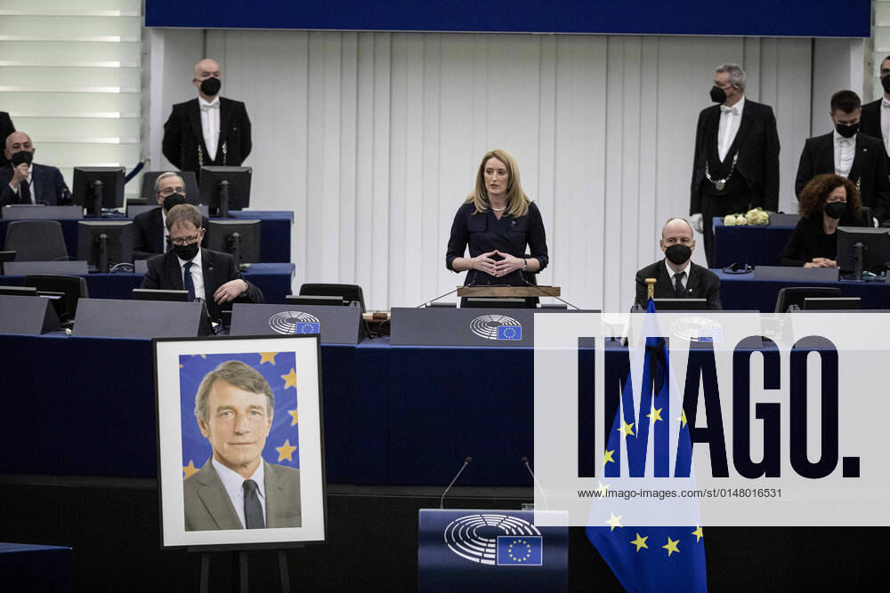 Roberta Metsola Hommage au dà funt prà sident du Parlement europà en, David Sassoli, au Parlement europà en à Strasbourg, le 17 janvier 2022. NEWS: Cà rà monie a la mà moire du Prà sident David SASSOLI (1956 - 2022) ElyxandroCegarra Panoramic