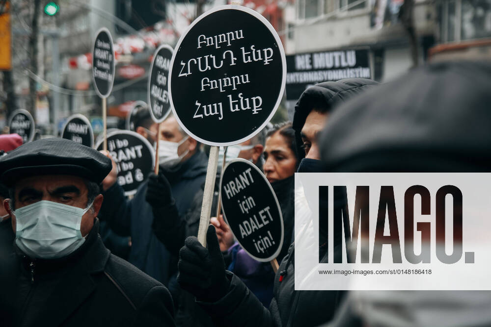 Agos Newspaper Founder and former Editor-in-Chief Hrant Dink was commemorated with a ceremony held at the place where he was killed on the 15th anniversary of his murder. Istanbul Turkey - ZUMAe134 20220119_zip_e134_010