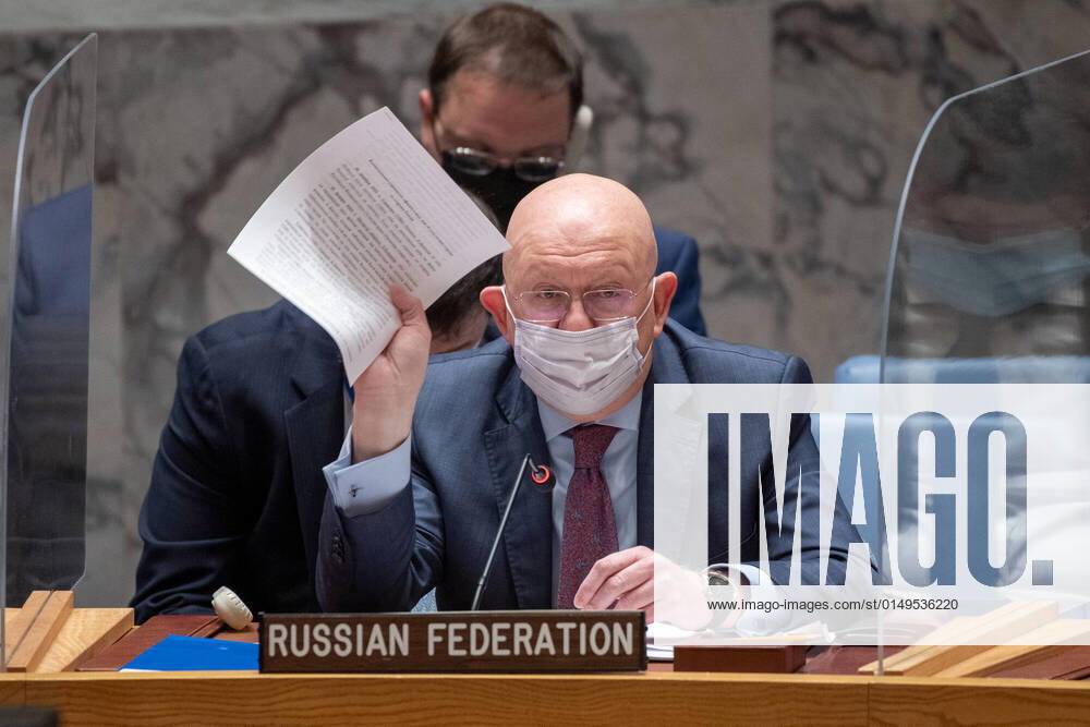 (220201) -- UNITED NATIONS, Feb. 1, 2022 -- Russia s UN ambassador Vassily Nebenzia speaks at a Security Council meeting on Ukraine at UN Headquarters in New York on Jan. 31, 2022. Vassily Nebenzia said Monday that his country has no plans to invade Ukraine. ( UN Photo Handout via Xinhua) UN-SECURITY COUNCIL-RUSSIA-UKRAINE-TENSION EskinderxDebebe