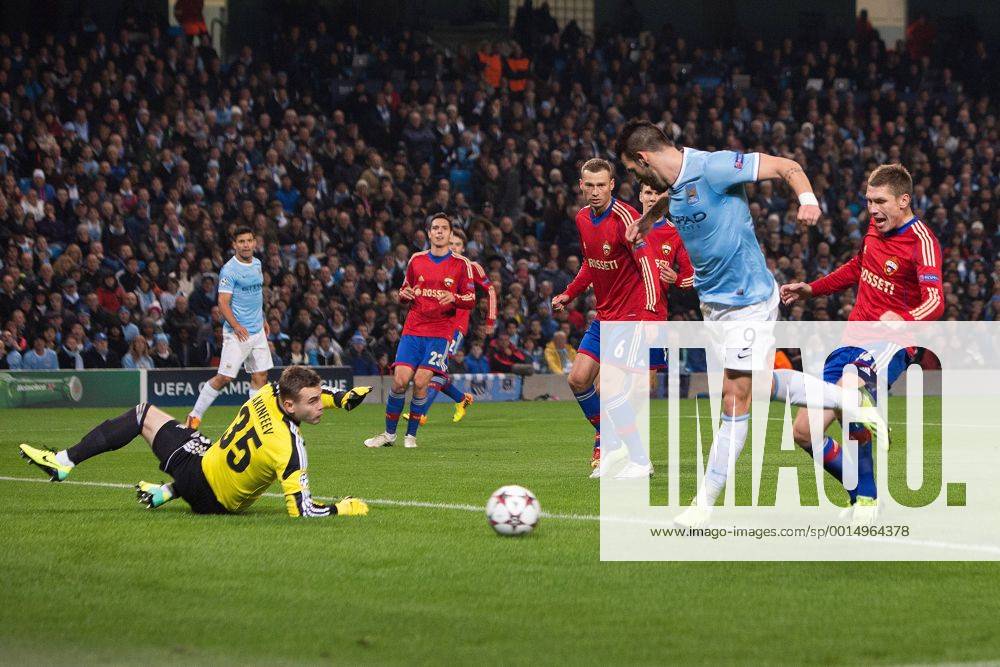 Alvaro Negredo of Manchester City scores his sides third goal - Manchester City vs. CSKA Moscow - UEFA Champions League - Etihad Stadium - Manchester - 05 11 2013 .