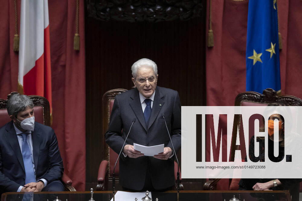 A moment of the oath of the President of the Republic Sergio Mattarella at the Chamber of Deputies, Rome, 3 February 2022. .ANSA FRANCESCO AMMENDOLA US QUIRINALE +++ NO SALES, ROME - ZUMAa110 20220203_zaf_a110_078