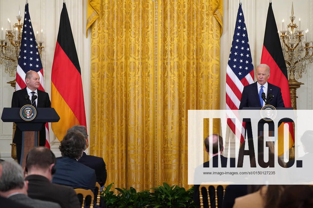 President Biden participates in a joint press conference with German Chancellor Olaf Scholz in the East Room of the White house on Monday, February 7, 2022 in Washington, D.C. WAP2022020701 LeighxVogel
