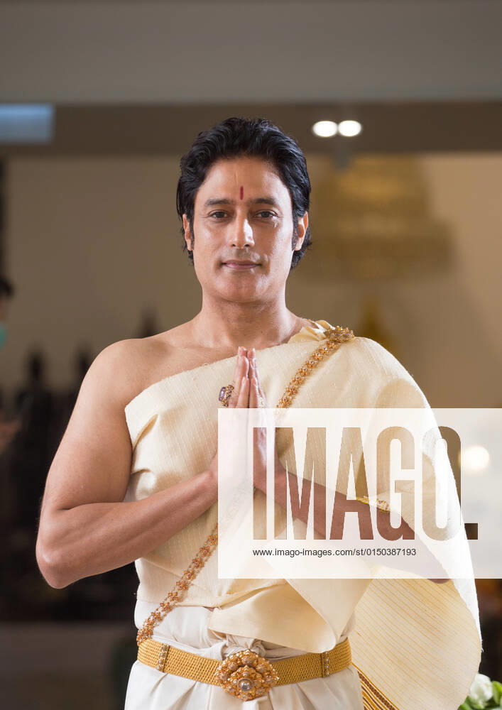 Famous Indian actor, Gagan Malik seen before his Buddhist monk ordination ceremony at Wat That Thong in Bangkok..Indian actor Gagan Malik, won the Best Actor Award in the World Buddhist Film Festival organised by the United Nations for his role as Lord Buddha in Sri Siddhartha Gauthama. Bangkok Thailand - ZUMAs197 20220210_zaa_s197_045