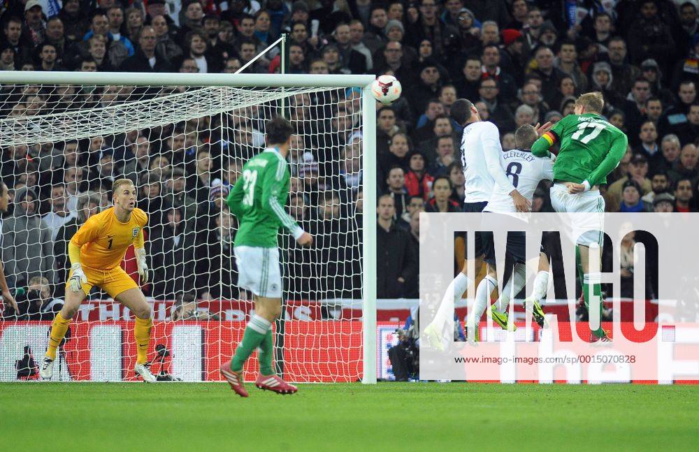 Football - 2013 International Friendly - England vs. Germany Per Mertesacker - Germany (17) heads his goal past Joe hart at Wembley. COLORSPORT ANDREW COWIE