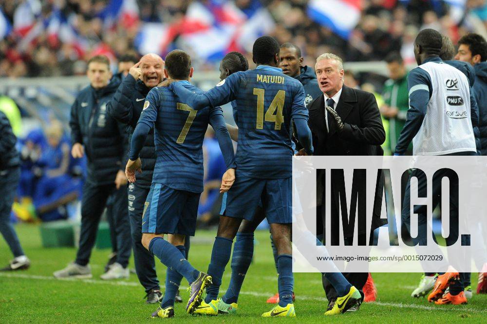 Didier Deschamps (entraineur -selectionneur France) Franck Ribery - Blaise Matuidi (France) Guy Stephan (entraineur adjoint France) FOOTBALL : France vs Ukraine - Barrages CDM 2014 - 19 11 2013 N.LeGouic FEP Panoramic