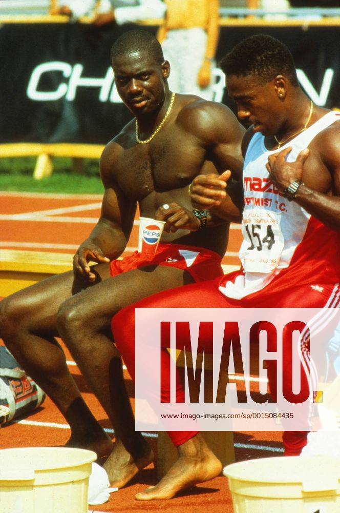Athletics - 1988 Canada Olympic Trails Sprinters Ben Johnson, left, and Desai Williams. 10 08 1988