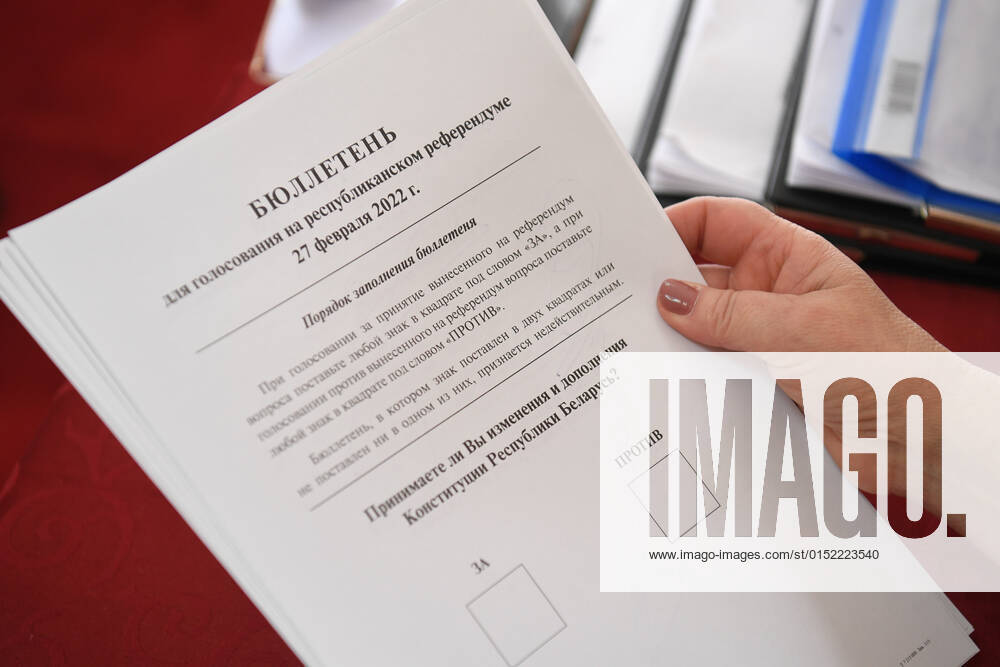 Belarus Constitutional Referendum 8127116 26.02.2022 A ballot is pictured during an early voting in a referendum on amendments to the Belorussian constitution at a polling station in Minsk, Belarus. Early voting takes place from February 22 to 26. The main voting day for the referendum is the 27th of February. Alexandr Kryazhev Sputnik Minsk Belarus