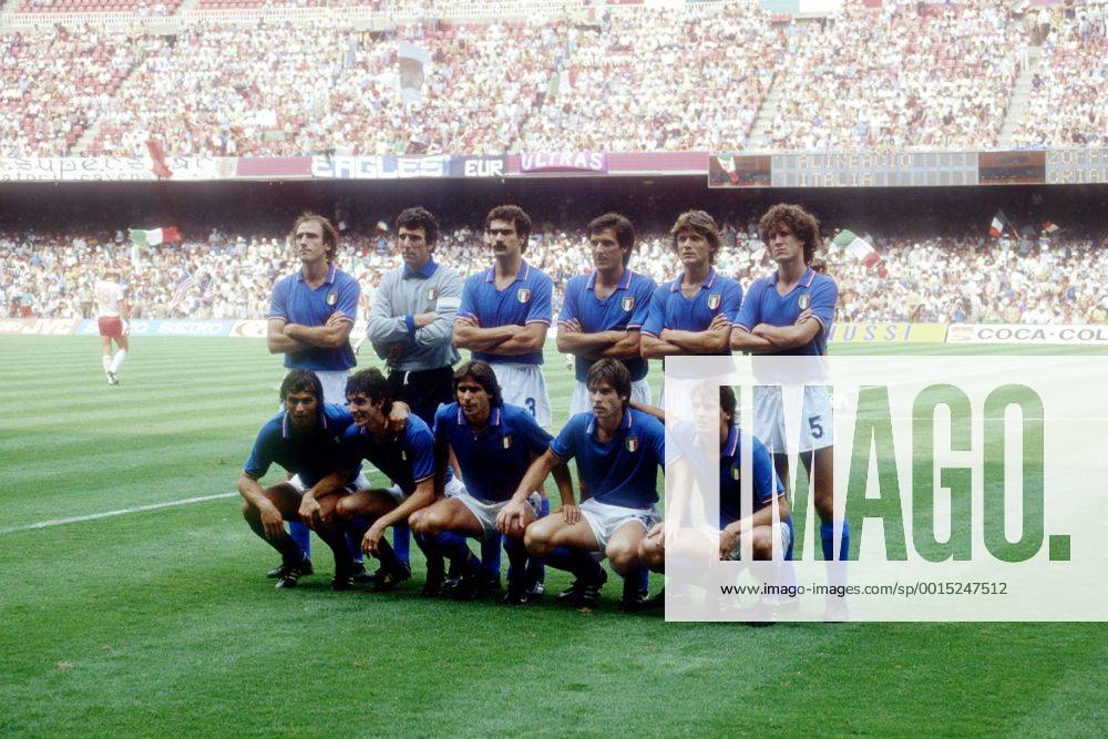 Italienische Nationalmannschaft: hi.v.li.: Francesco Graziani, Dino Zoff, Guiseppe Bergomi, Gaetano Scirea, Giancarlo Antognioni, Fulvio Collovati; vo.v.li.: Antonio Cabrini, Paolo Rossi, Bruno Conti, Gabriele Oriali, Marco Tardelli
