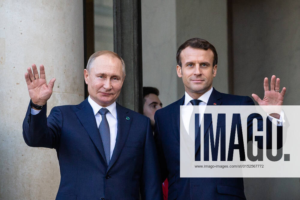 French President Emmanuel MACRON welcomes the President of the Russian Federation, Vladimir POUTINE, at the Elysee Palace, on December 9, 2019 in Paris, France. A summit in Normandy format to open a new sequence of implementation of the Minsk agreements.