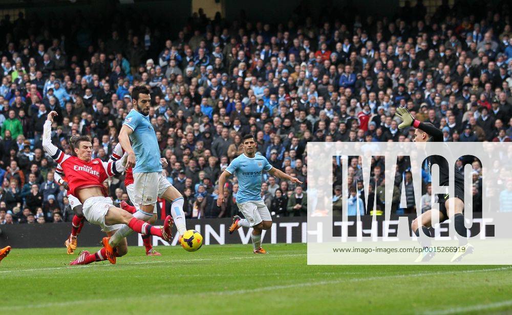 Manchester City s Alvaro Negredo scoring his sides second goal Manchester City vs Arsenal - Premier League - Etihad Stadium - Manchester - England - 14 12 2013 - Pic David Klein Sportimage .