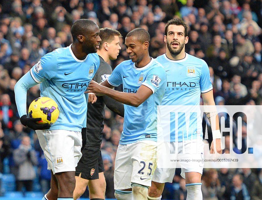 Yaya Toure of Manchester City celebrates scoring the sixth goal - Barclays Premier League - Manchester City vs Arsenal - Etihad Stadium - Manchester - England - 14th December 2013 - Picture Simon Bellis Sportimage .