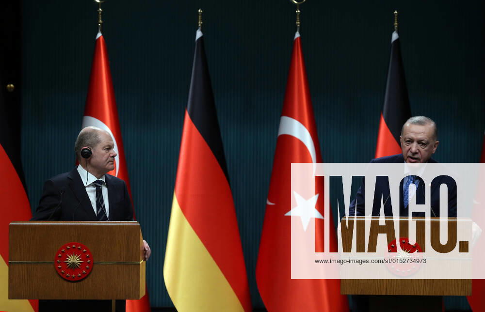 Turkish President Recep Tayyip Erdogan, right, and Germany s Chancellor Olaf Scholz speak to the media after their talks, in Ankara, Turkey, Monday, March 14, 2022. (