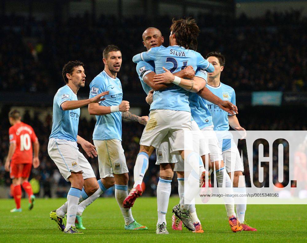 Vincent Kompany of Manchester City celebrates the equalising goal - Barclays Premier League - Manchester City vs Liverpool - Etihad Stadium - Manchester - England - 26th December 2013 - Picture Simon Bellis Sportimage .