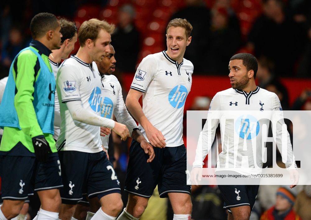 Tottenham players walk off happy at the end - Barclays Premier League - Manchester Utd vs Tottenham - Old Trafford Stadium - Manchester - England - 1st January 2014 - Picture Simon Bellis Sportimage .