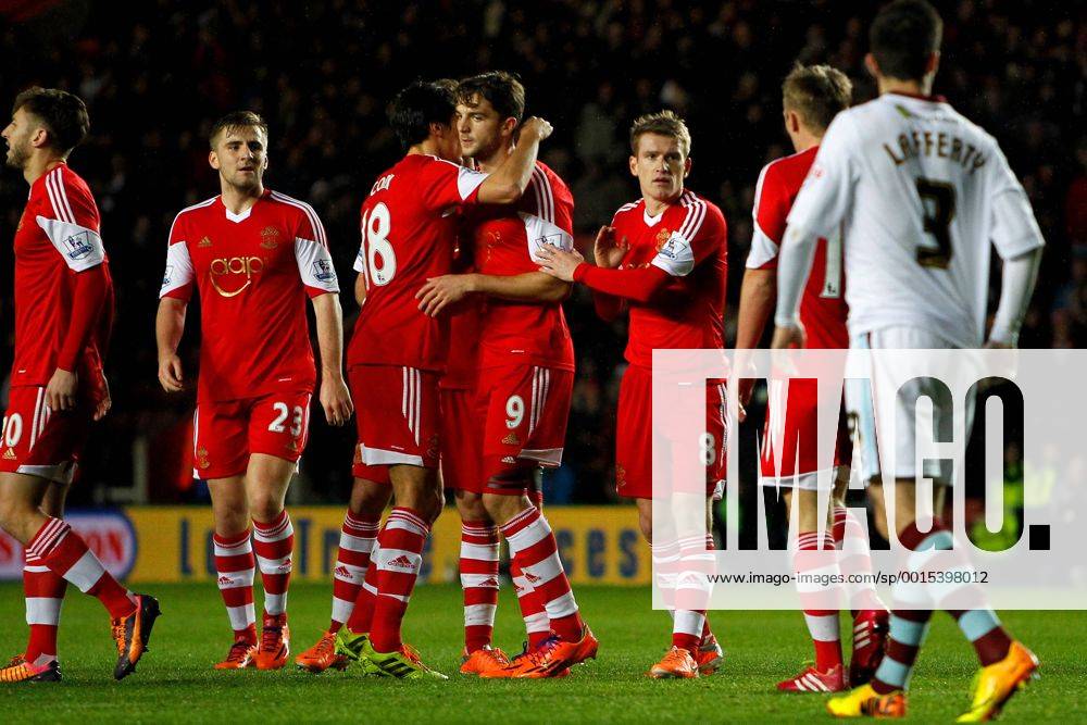 Football - 2013 2014 FA Cup - Third Round: Southampton vs. Burnley Southamptons former Burnley player Jay Rodriguez holds back his celebration after scoing Saints third at St Mary s Stadium Southampton Colorsport Shaun Boggust