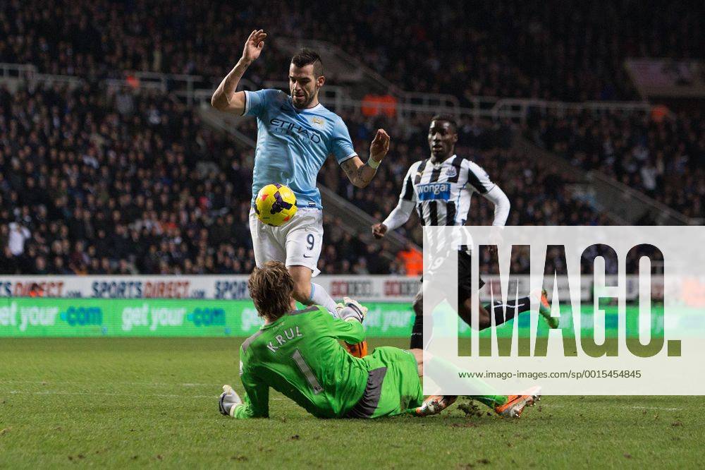 Alvaro Negredo of Manchester City scores his sides second goal - Newcastle United vs. Manchester City - Barclays Premier League - St James Park - Newcastle - 12 01 2014 .