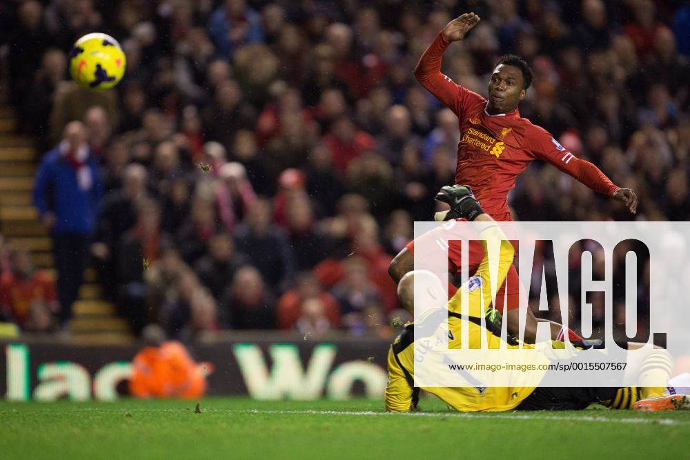 Daniel Sturridge of Liverpool scores his sides first goal - Liverpool FC vs. Aston Villa - Barclays Premier League - Anfield - Liverpool - 18 01 2014 Pic PhilipxOldham Sportimage .