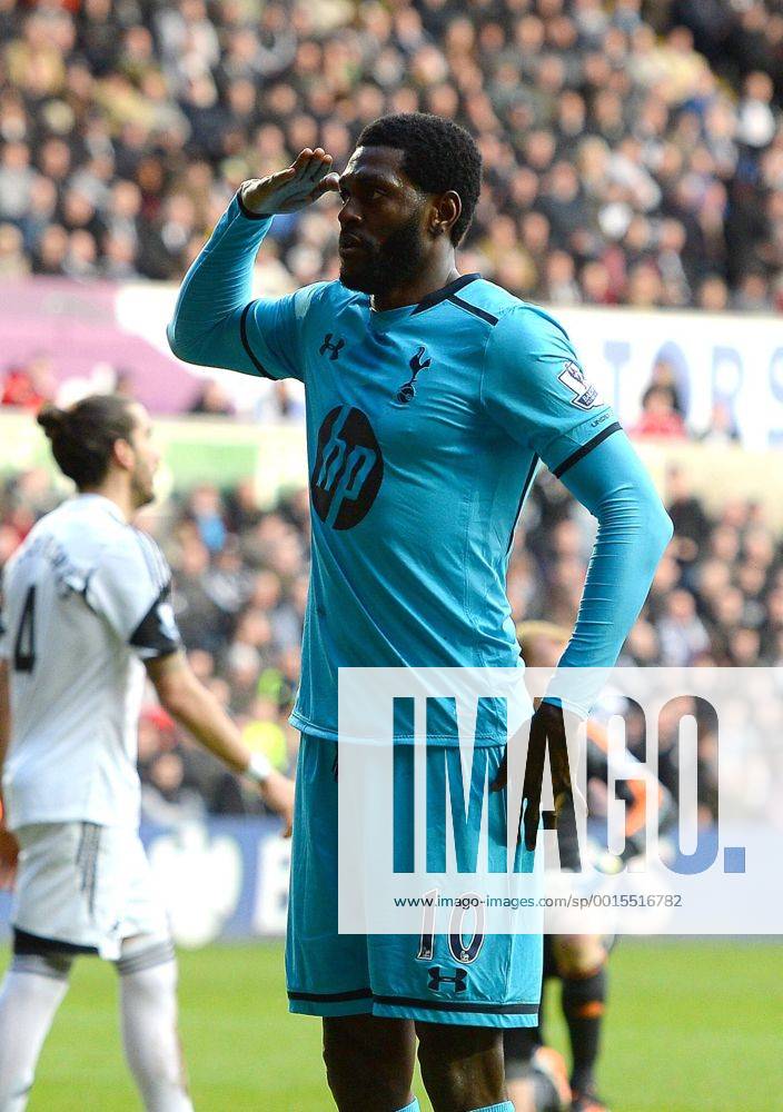 Emmanuel Adebayor of Tottenham celebrates the third goal - Barclays Premier League - Swansea City vs Tottenham Hotspur - Liberty Stadium - Swansea - Wales - 19th January 2014 - .