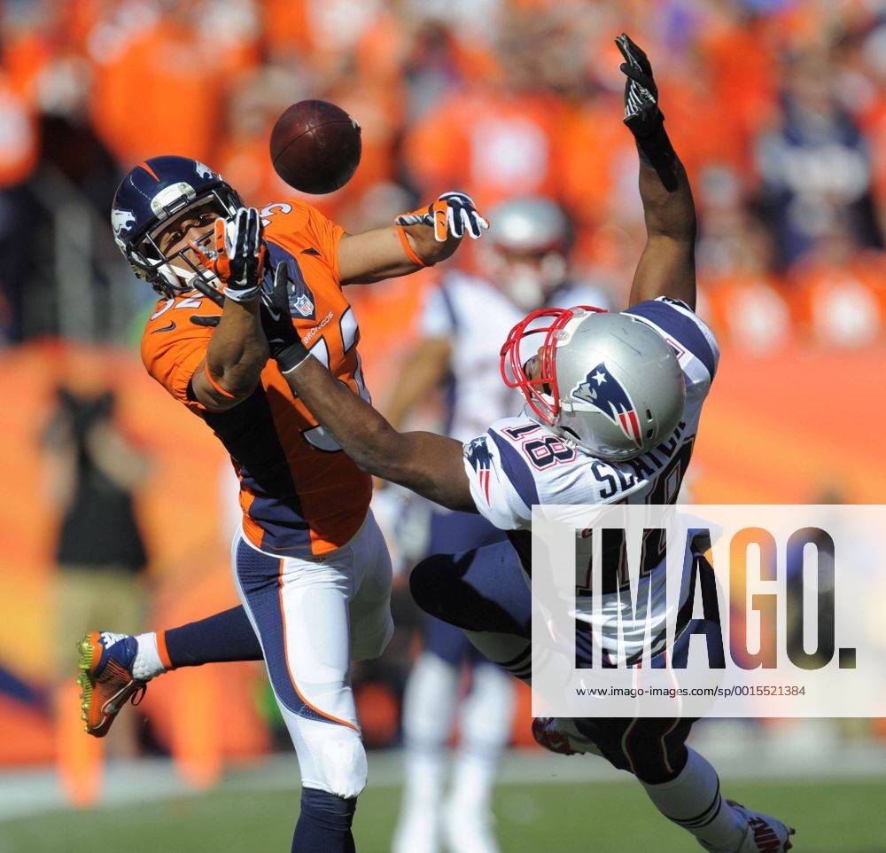Jan. 18, 2014 - Denver, CO, USA - Denver Broncos cornerback Tony Carter breaks up a pass intended for New England Patriots wide receiver Matthew Slater during the first quarter of the AFC championship game at Sports Authority Field at Mile High in Denver on Sunday, Jan. 19, 2014. The Broncos defeated the Patriots, 26-16. BRONCOS PATRIOTS - ZUMAm67