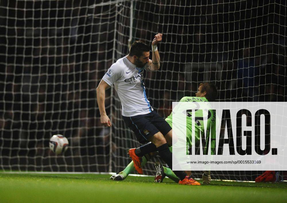Football - 2013 2014 Capital One League Cup - Semi-Final: West Ham United vs. Manchester City Man City s Alvaro Negredo scores goal no 1 at Upton Park. COLORSPORT ANDREW COWIE
