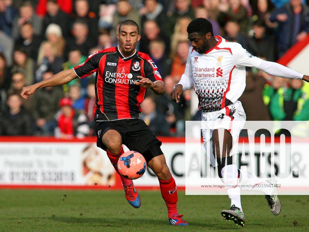 Football - 2013 2014 FA Cup - Fourth Round: AFC Bournemouth vs. Liverpool FC Kolo Toure of Liverpool and Bournemouth s Lewis Grabban tussle for a lose ball at Dean Court The Goldsands Stadium Colorsport ShaunxBoggust