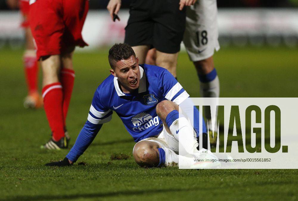 Everton s Bryan Oviedo looks on in shock as he breaks his ankle Stevenage vs Everton - FA Cup Fourth Round - Broadhall Way- Stevenage - England - 25 01 2014 - .