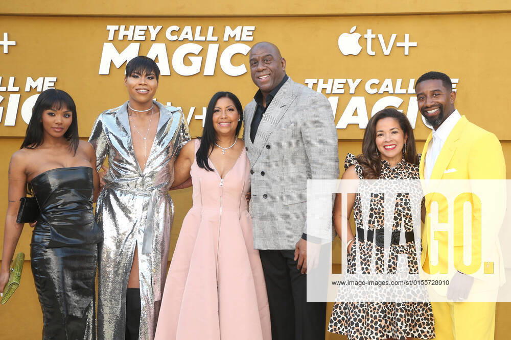 LOS ANGELES, CA - APRIL 14: Elisa Johnson, EJ Johnson, Cookie Johnson, Magic Johnson, Lisa Johnson and Andre Johnson at the Apple TV+ premiere of They Call Me Magic at The Village Regency Theatre in Los Angeles, California on April 14, 2022.