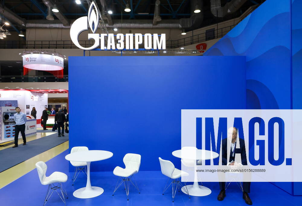 A view of the Gazprom display stand during Neftegaz 2022, the 21st International Exhibition of Oil and Gas Equipment and Technologies, held at Expocentre as part of the National Oil and Gas Forum. Anton Novoderezhkin TASS TS12D646
