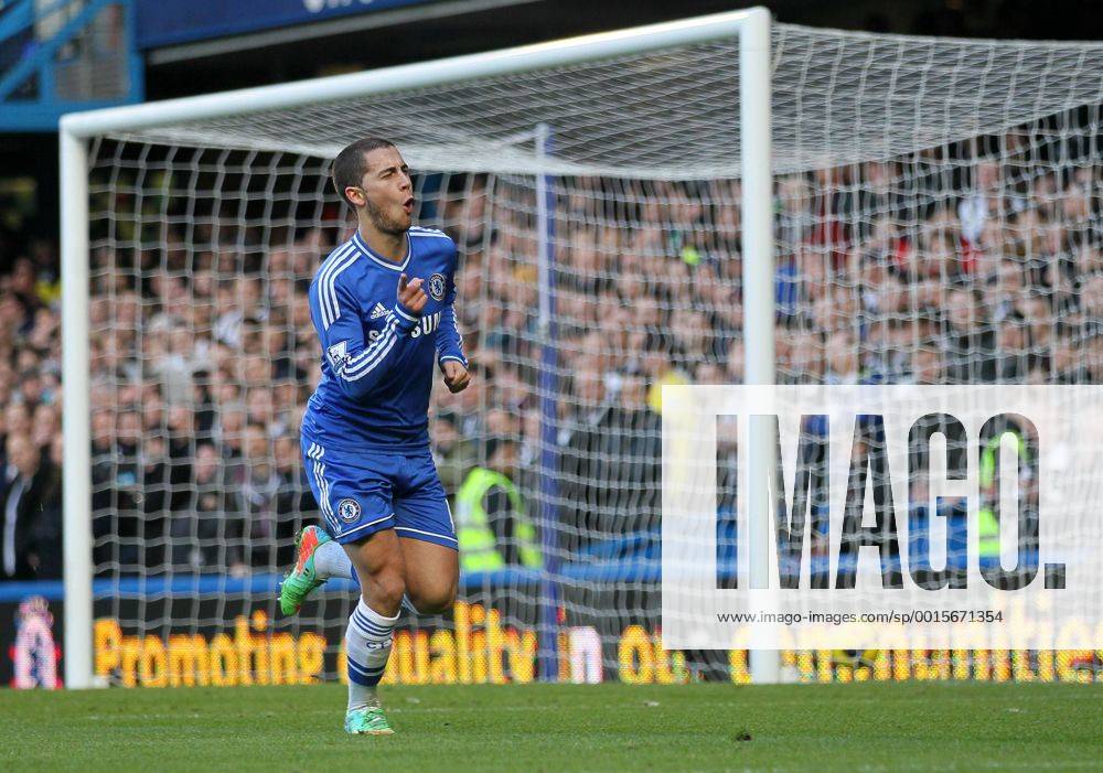 Chelsea s Eden Hazard celebrates scoring his sides opening goal Chelsea vs Newcastle United - Premier League - Stamford Bridge - London - England - 08 02 2014 - Pic David Klein Sportimage .