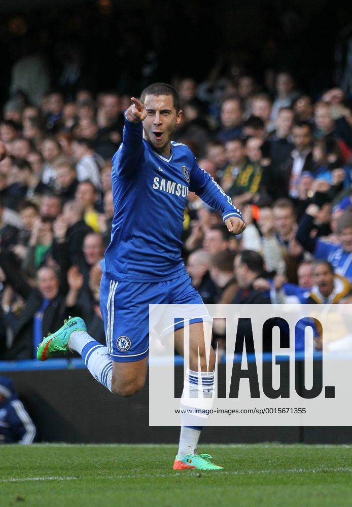Chelsea s Eden Hazard celebrates scoring his sides opening goal Chelsea vs Newcastle United - Premier League - Stamford Bridge - London - England - 08 02 2014 - Pic David Klein Sportimage .