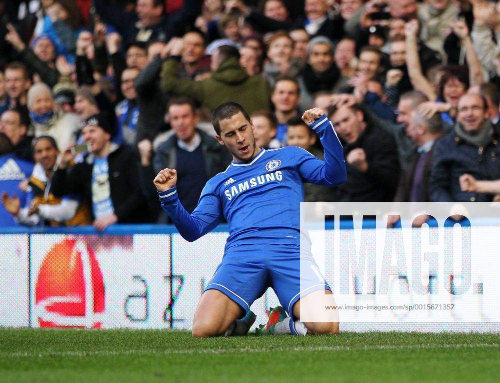 Chelsea s Eden Hazard celebrates scoring his sides second goal Chelsea vs Newcastle United - Premier League - Stamford Bridge - London - England - 08 02 2014 - Pic David Klein Sportimage .