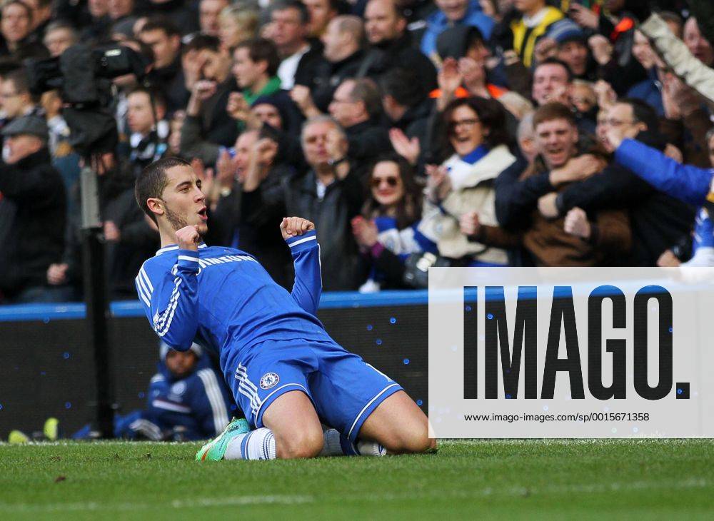 Chelsea s Eden Hazard celebrates scoring his sides second goal Chelsea vs Newcastle United - Premier League - Stamford Bridge - London - England - 08 02 2014 - Pic David Klein Sportimage .