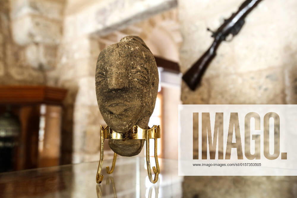 Gaza Antiquities A newly-discovered stone statuette over 4,500 years old depicting the face of an ancient goddess, that was found by a Palestinian farmer while working his land in the southern Gaza Strip, at ElBacha Place Museum in Gaza City, April 28, 2022. The ministry said the 22-centimeter (6.7-inch) tall limestone head is believed to represent the Canaanite goddess Anat and is estimated to be dated to around 2,500 B.C. Gaza Palestine