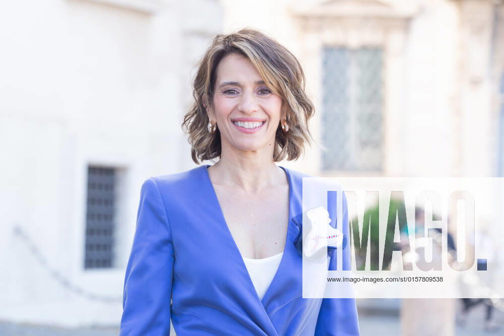 Italy: Nominees for David di Donatello 2022 Awards in Rome Italian actress Teresa Saponangelo in front of entrance to Quirinal Palace in Rome for presentation ceremony of nominations for David di Donatello 2022 awards Rome Italy