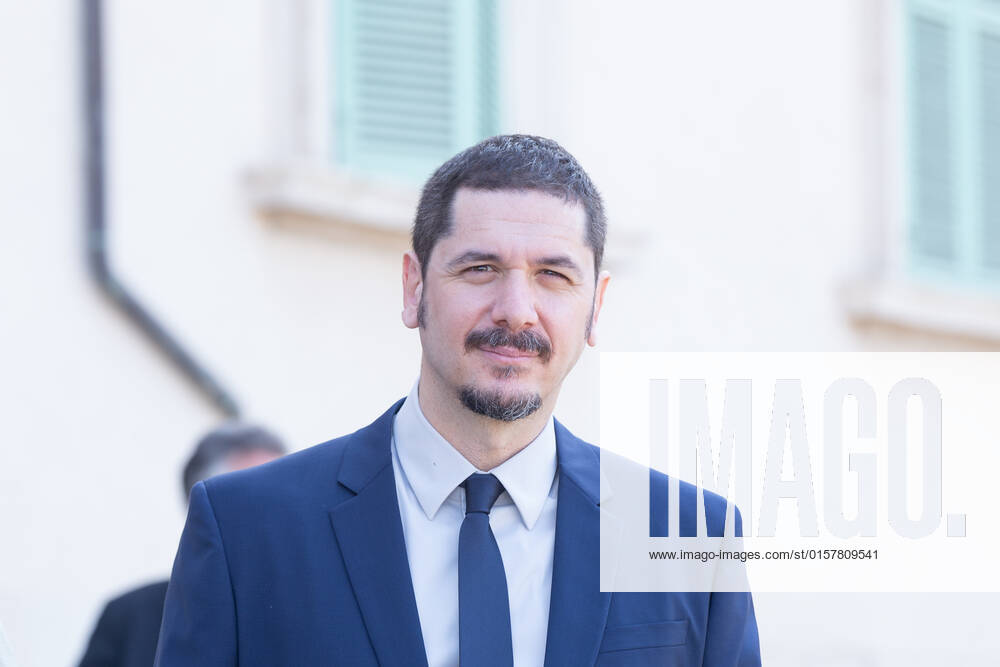 Italy: Nominees for David di Donatello 2022 Awards in Rome Gabriele Mainetti in front of entrance to Quirinal Palace in Rome for presentation ceremony of nominations for David di Donatello 2022 awards Rome Italy