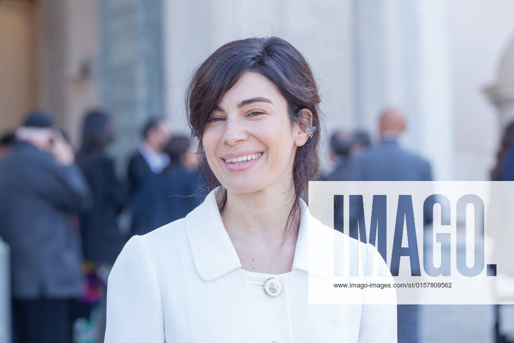 Italy: Nominees for David di Donatello 2022 Awards in Rome Italian actress Rosa Palasciano in front of entrance to Quirinal Palace in Rome for presentation ceremony of nominations for David di Donatello 2022 awards Rome Italy