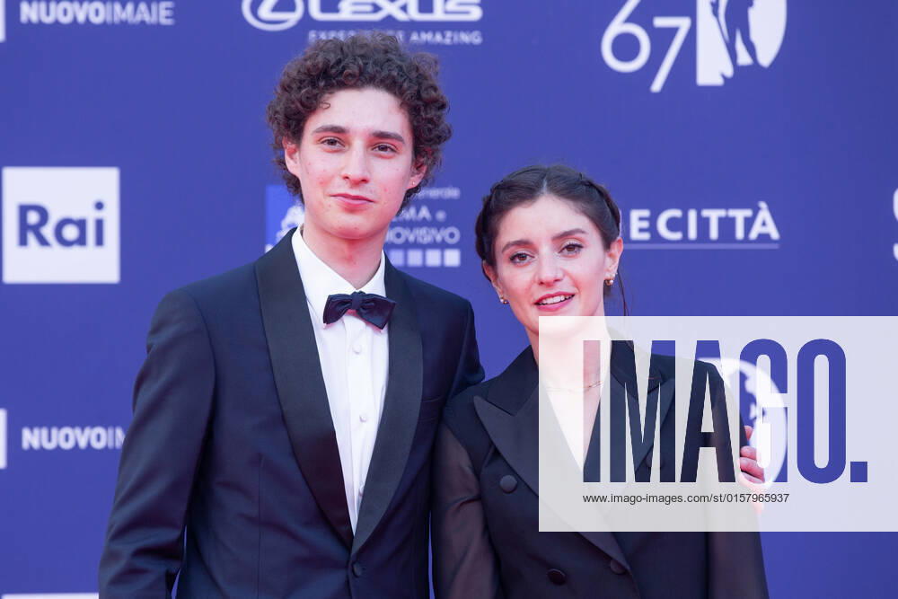 Verleihung des David di Donatello-Preises 2022 in Rom Italy: Red Carpet of David di Donatello 2022 Awards ceremony Filippo Scotti with his sister attends the red carpet of David di Donatello 2022 awards ceremony in Rome Rome Italy