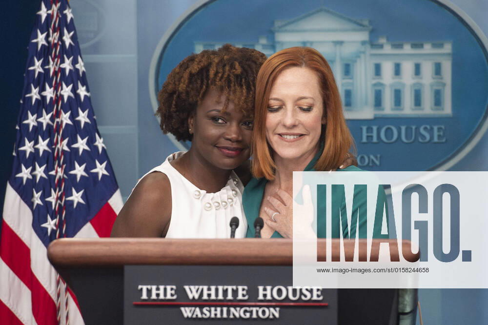 Press Secretary Jen Psaki introduces incoming Press Secretary Karine Jean-Pierre as the first Black and out LGBTQ person to hold the position in the Briefing Room at the White House in Washington, DC on Thursday, May 5, 2022. WAP2022050536 BONNIExCASH