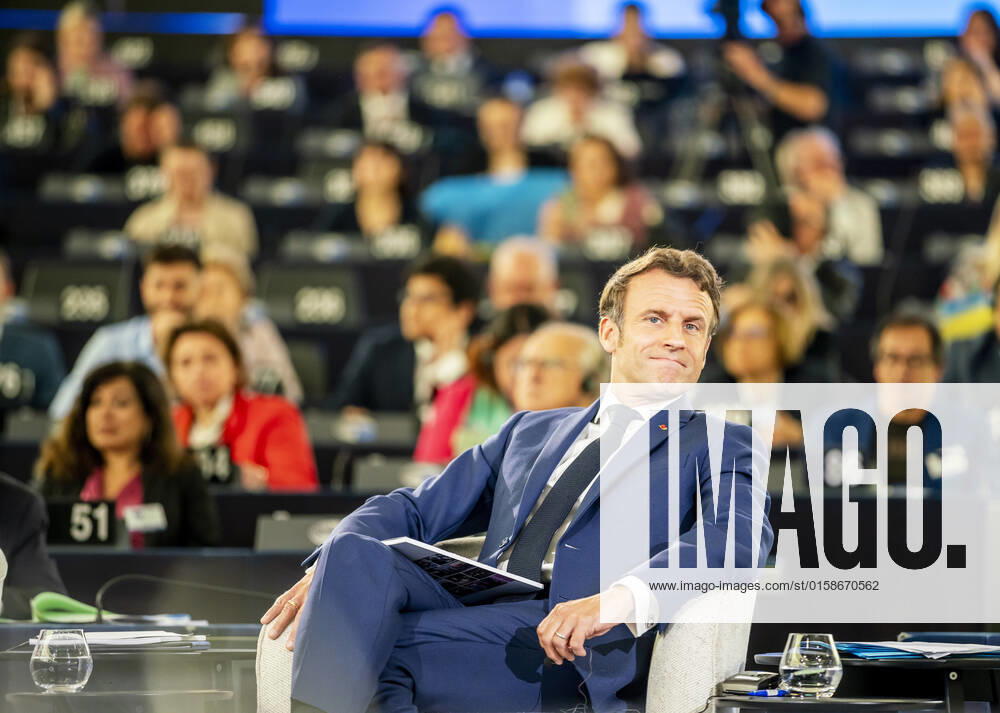 French President Emmanuel Macron reacts during the Conference on the Future of Europe held in European Parliament in Strasbourg, France on May 9, 2022. (CTKPhoto RenexFluger) CTKPhotoF202205091764801