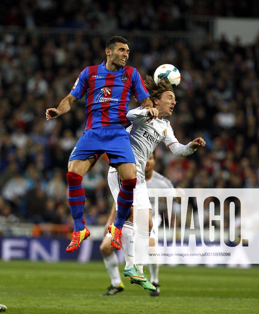 League BBVA match played between Real Madrid and UD Levante. In this picture, Barral and Luka Modric.