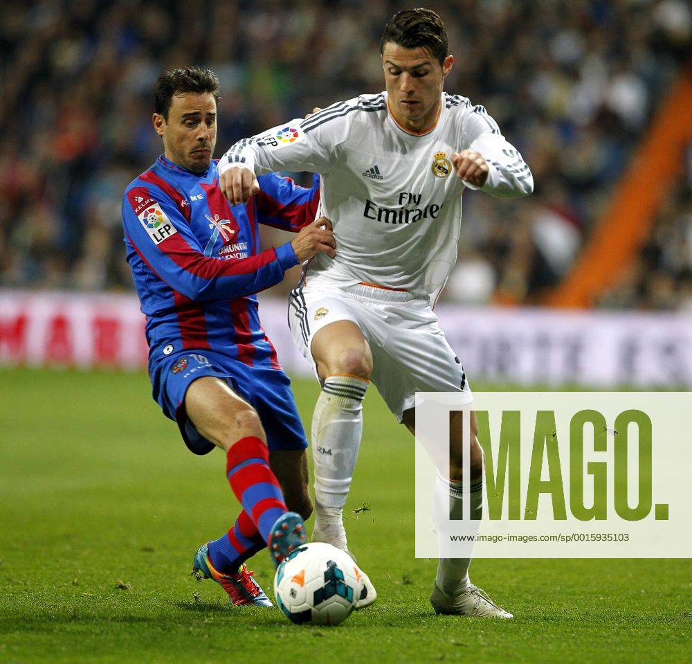 League BBVA match played between Real Madrid and UD Levante. In this picture, Cristiano Ronaldo and Pedro Lopez.