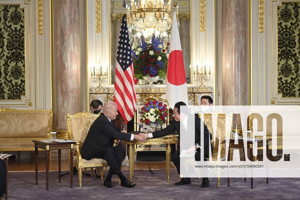 U.S. President Joe Biden and Japanese Prime Minister Fumio Kishida attend the Japan-US summit meeting at Akasaka Palace State Guest House in Tokyo. President Biden is visiting Japan within the QUAD summit of the Indo-Pacific countries - United States, Japan, Australia, India - that will be held in Tokyo on the 24th of May. Tokyo Japan - ZUMAz114 20220523_zih_z114_024