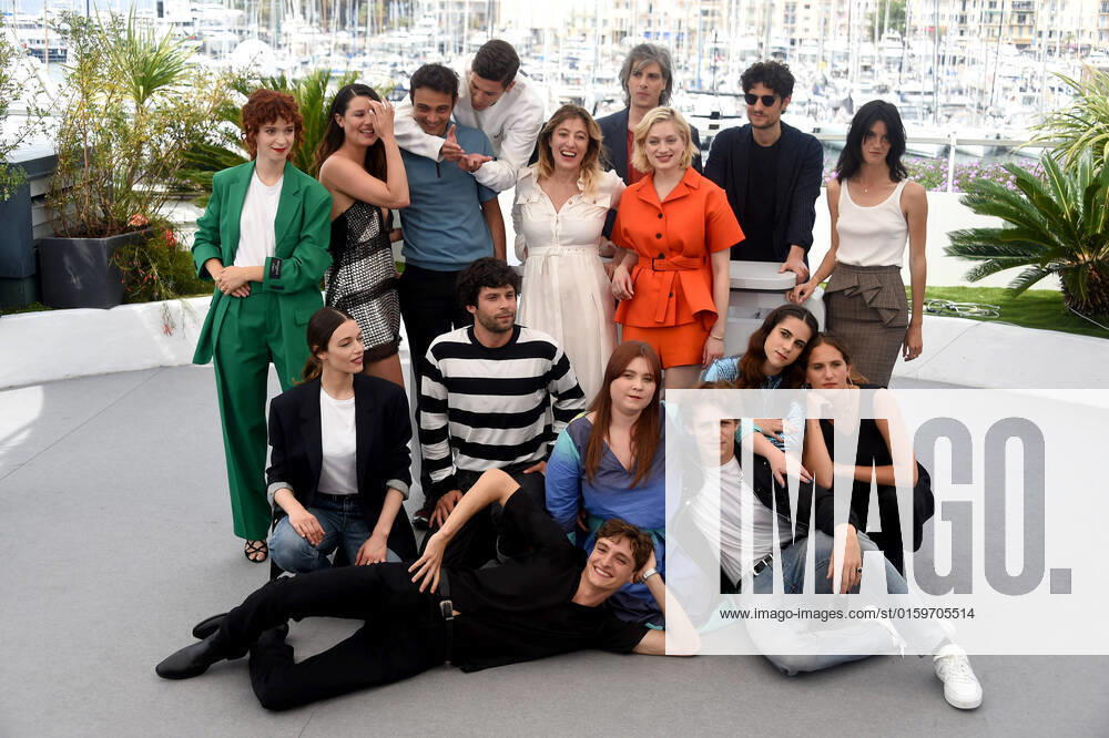 75th Cannes film festival 2022, Photocall film Les amandiers . Pictured: lara Bretheau, Alexia Chardard, Sofiane Bennacer, Noham Edje, Director Valeria Bruni Tedeschi, Nadia Tereszkiewicz, Micha Lescot, Louis Garrel, Suzanne Lindon. Front : Eva Danino, Vassili Schneider, Baptiste Carrion-Weiss, Liv Henneguier, Oscar Lesage, LÃ na Garrel, Sarah Henochsberg