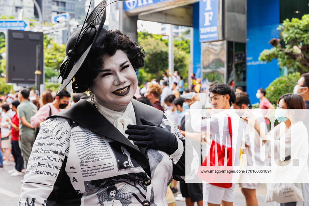 A demonstrator seen wearing a drag queen costume in a black and white theme during the pride parade in Bangkok. Various groups of demonstrators gathered at Silom road for the pride parade rally, dressed in colorful costumes and demanding for gender issues such as gender equality, gender rights on LGBTQs, sex worker rights, same sex marriage, etc. Bangkok Thailand - ZUMAs197 20220605_zaa_s197_071