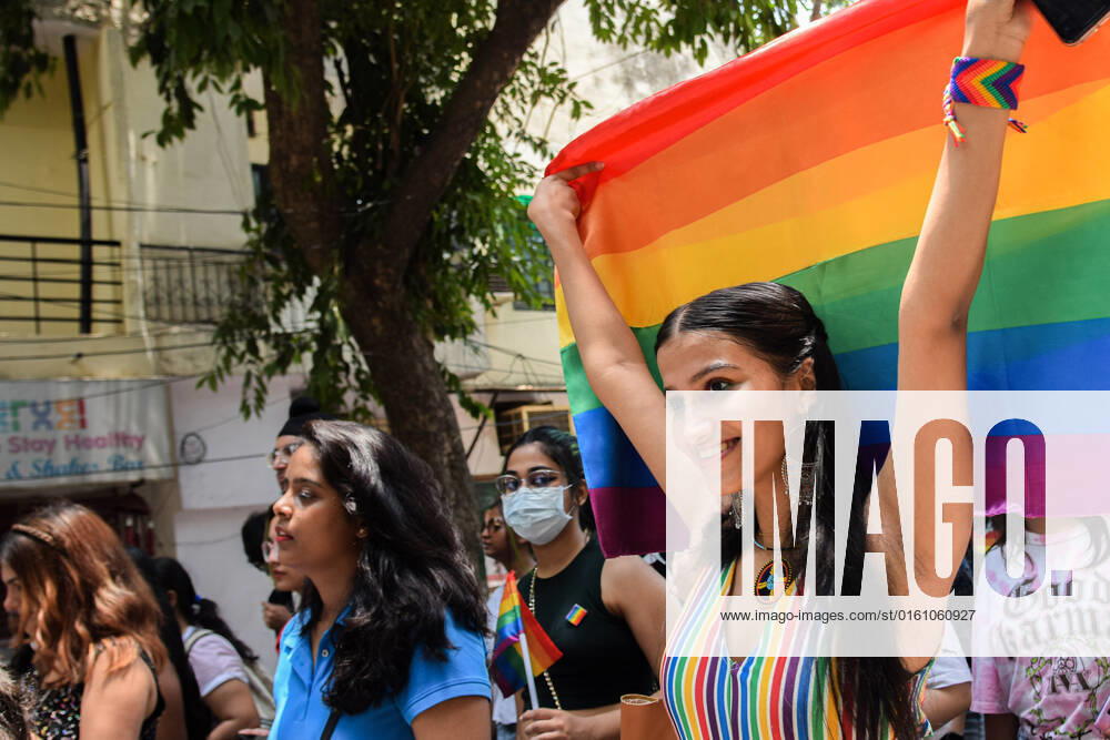 A Pride March in Delhi A Participant can be seen with a Pride Flag in a Pride March to celebrate Pride Month and spread awareness regarding the LGBTQ+ Community in New Delhi. India