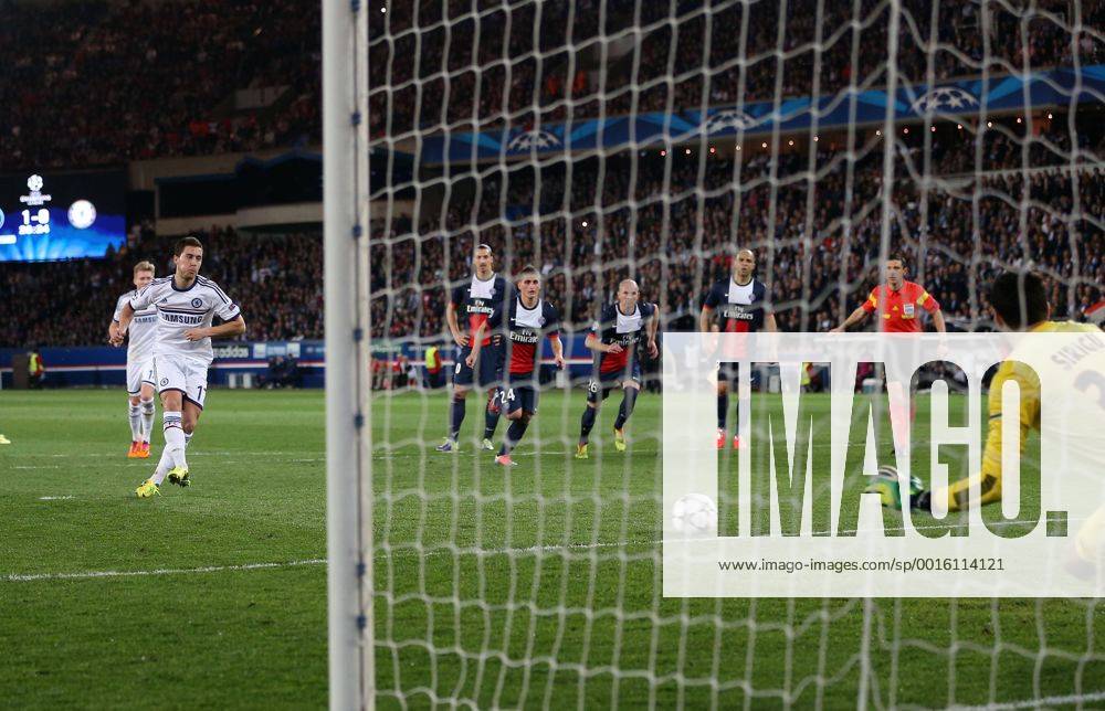 Chelsea s Eden Hazard scoring his sides opening goal Paris Saint Germain PSG vs Chelsea FC London London - Champions League - .