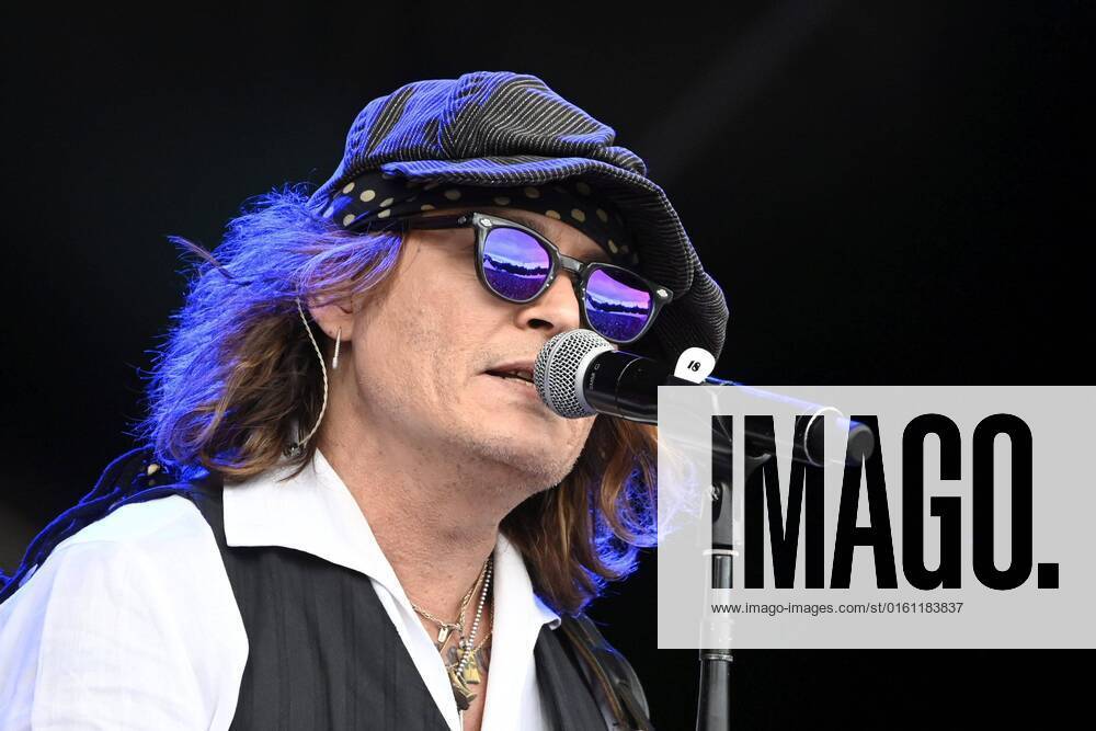 Johnny Depp performs with Jeff Beck during the Helsinki Blues Festival in Helsinki on June 19, 2022. Helsinki Finland