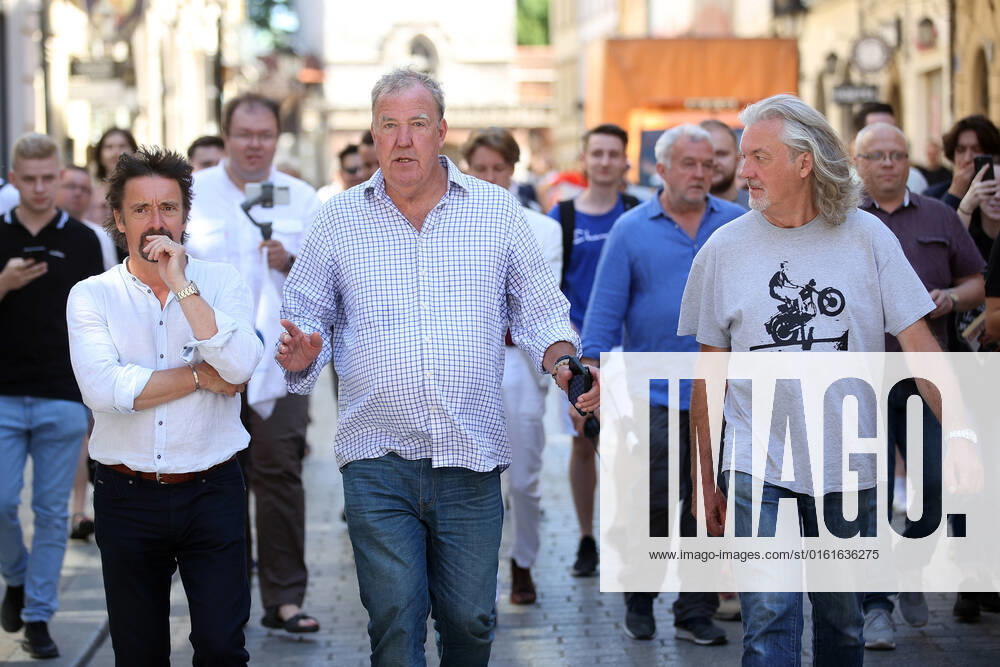 The Grand Tour stars, Jeremy Clarkson, Richard Hammond and James May, visit Cracow, Poland, while on tour filming the show. The Grand Tour is a British motoring television series, created by Jeremy Clarkson, Richard Hammond, James May, and Andy Wilman, made for Amazon exclusively for its online streaming service Amazon Prime Video which premiered in 2016. The programme was conceived in the wake of the departure of Clarkson, Hammond, May and Wilman from the BBC series Top Gear. Krakow Poland - ZUMAs197 20220624_zaa_s197_588