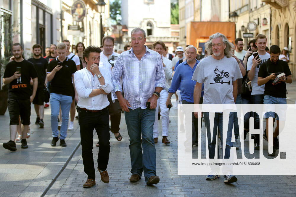 The Grand Tour stars, Jeremy Clarkson, Richard Hammond and James May, visit Cracow, Poland, while on tour filming the show. The Grand Tour is a British motoring television series, created by Jeremy Clarkson, Richard Hammond, James May, and Andy Wilman, made for Amazon exclusively for its online streaming service Amazon Prime Video which premiered in 2016. The programme was conceived in the wake of the departure of Clarkson, Hammond, May and Wilman from the BBC series Top Gear. Krakow Poland - ZUMAs197 20220624_zaa_s197_600