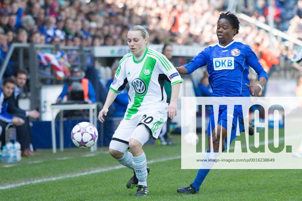 Fussball, Frauen Champions-League, 1. FFC Turbine Potsdam - VfL Wolfsburg, v.li.: Stephanie Bunte (VfL Wolfsburg),Genoveva Anonma (1.FFC Turbine Potsdam)